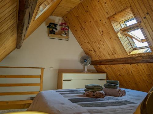 um quarto com uma cama num sótão em Le St-François charmant duplex 3 étoiles en Vieille Ville em Annecy