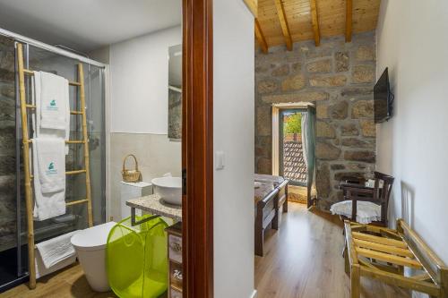 a bathroom with a toilet and a sink in a room at Isatour -Natural Park House in Vouzela