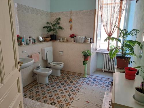 uma casa de banho com WC e um lavatório com plantas em Camera Privata Vicino al Teatro Ariston em Sanremo