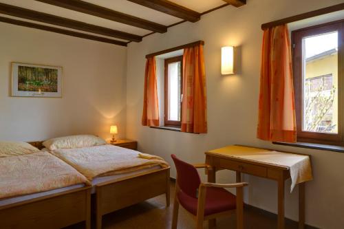 a bedroom with a bed and a desk and a table at Parkhotel Emmaus - Casa Rustico in Ascona