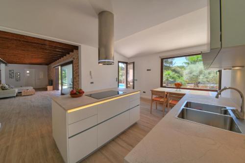 a kitchen with a sink and a counter top at Villa Chalet Porto Petro in Portopetro