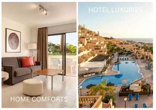 a hotel room with a view of a resort at Ramada Residences by Wyndham Costa Adeje in Adeje