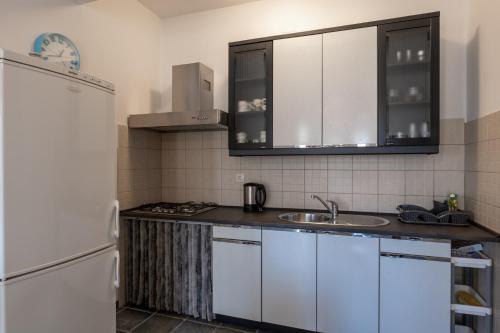 a kitchen with a sink and a refrigerator at Apartments Corny in Pag