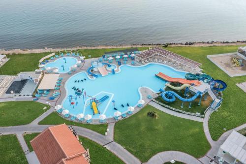 an overhead view of a large pool with a water park at Labranda Marine Aquapark in Tigaki
