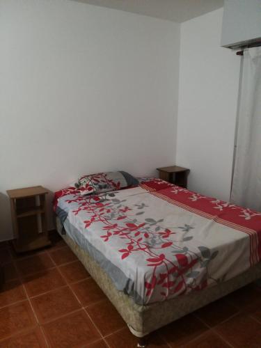 ブエノスアイレスにあるMonoambiente La Bocaのベッドルーム1室(赤い毛布付きのベッド1台付)