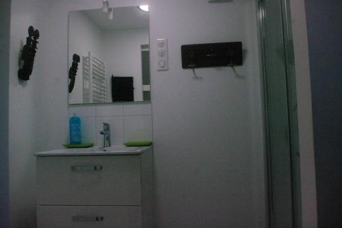 a bathroom with a sink and a transmitter on the wall at appartement autonome in Prémilhat