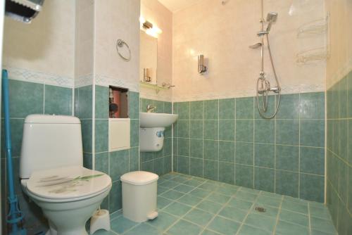 a bathroom with a toilet and a sink and a shower at Villa Raya in Sozopol