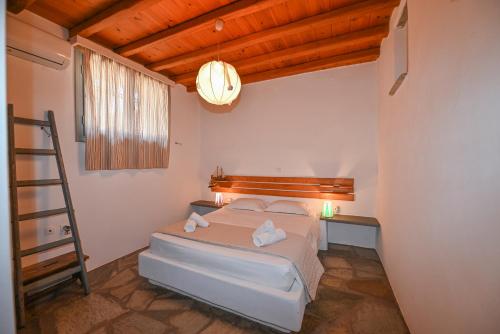 a bedroom with a bed and a ladder in it at Dream summer house in Tinos in Tinos Town