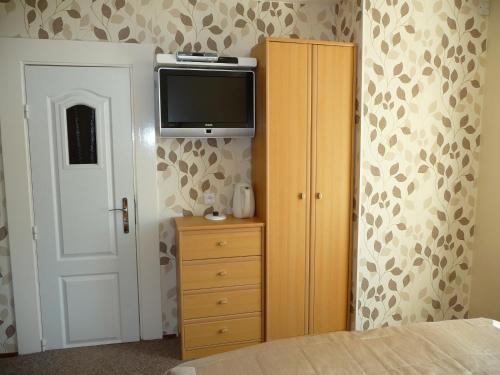 a bedroom with a television on top of a dresser at BLUE PENSiON in Svoboda nad Úpou