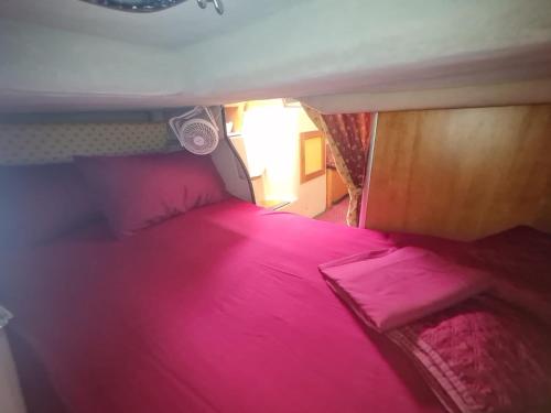 a bedroom with a pink bed in a room at LUPA - La flotta di Willy Giò in Alghero