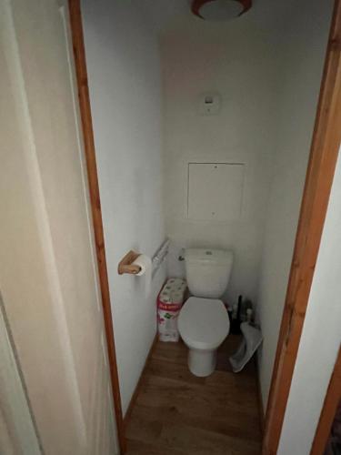 a bathroom with a toilet in a small room at Chamrousse Appart 8 personnes au pied des pistes in Chamrousse