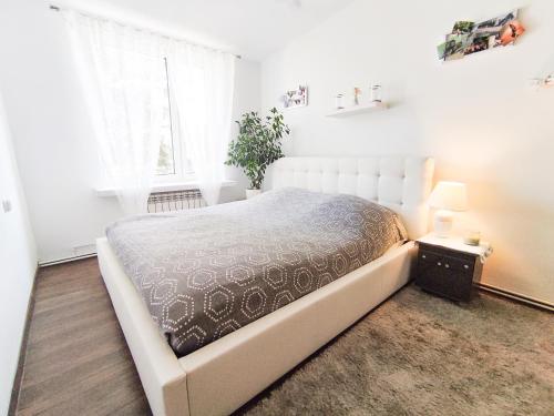 una camera con un letto bianco e una finestra di Apartament ,,STORCZYK'' a Giżycko