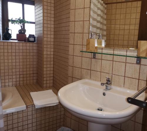 ein Badezimmer mit einem Waschbecken und einer Badewanne in der Unterkunft Casa do Parâmio - Montesinho in Parâmio