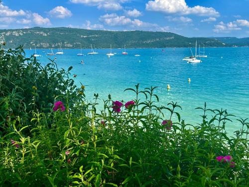 a view of a large body of water with boats at Gite Harmonie in Gréoux-les-Bains