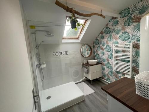 a bathroom with a shower and a sink at Le Dortoir Daubigny in Auvers-sur-Oise