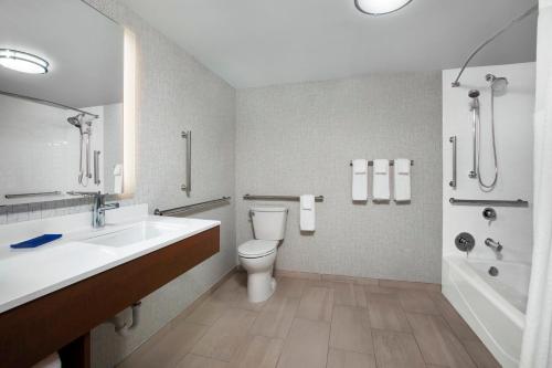 a bathroom with a sink and a toilet and a tub at Holiday Inn Express Charleston-Civic Center, an IHG Hotel in Charleston