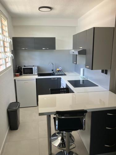 a kitchen with a sink and a counter top at STUDIO MEUBLE RESIDENCE ESTUDOM - HIBISCUS - UNIVERSITE DE CAYENNE in Cayenne