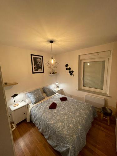 1 dormitorio con cama y ventana en Brimbelle en Saint-Maurice-sur-Moselle