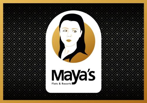 a vector illustration of a woman face in a white label at Maya's Flats & Resorts 40 - Kolodziejska 7/9E in Gdańsk
