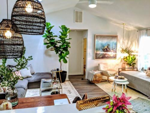 a living room with a lot of plants in it at RARE Downtown Matthews walk 2 shops restauraunts hike CLT 2 Bedroom not 3br in Charlotte