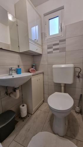 a bathroom with a white toilet and a sink at Kuća za odmor Nadia Brseč in Brseč