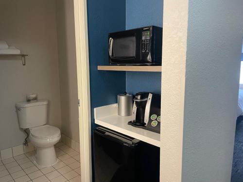 a small bathroom with a toilet and a microwave at Holiday Inn Express Lapeer, an IHG Hotel in Lapeer