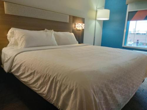 a large white bed in a hotel room at Holiday Inn Express Lapeer by IHG in Lapeer
