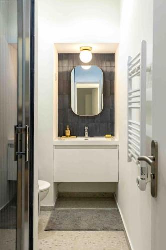 une salle de bain avec un lavabo et un miroir dans l'établissement Appart cosy à 1’ du Cours Julien (Climatisé), à Marseille