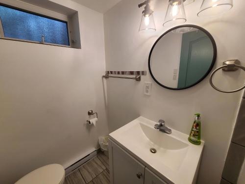 a bathroom with a sink and a mirror at Woodcrest Bed and Breakfast in Clearwater