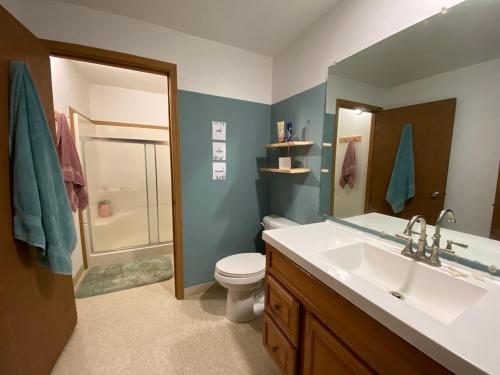 a bathroom with a sink and a toilet and a shower at McGrath Roadhouse in McGrath