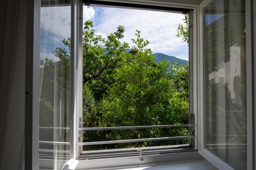 otwarte okno z widokiem na drzewo w obiekcie Residenza La Serenata - Happy Rentals w mieście Cavigliano