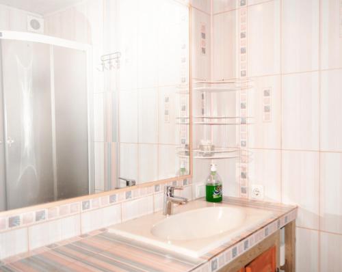 uma casa de banho com um lavatório e um espelho em Grafovi apartments em Narva