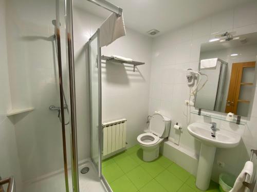 a bathroom with a shower and a toilet and a sink at dpCristal Castelao in Sarria