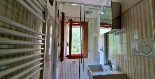 a bathroom with a sink and a window at La Maison de la montagne- Bluchalet in Courmayeur