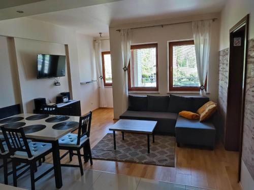 a living room with a couch and a table at Apartament HANIA in Zakopane