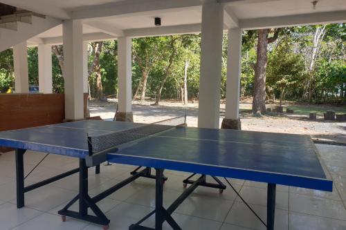 a blue ping pong table sitting on a porch at Capital O 92612 Penginapan D'alas Purwo & Beach in Banyuwangi