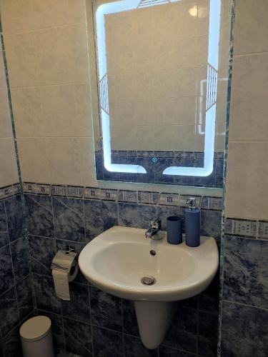 a bathroom with a sink and a mirror at Apartment Ventuno 21 in Sliven