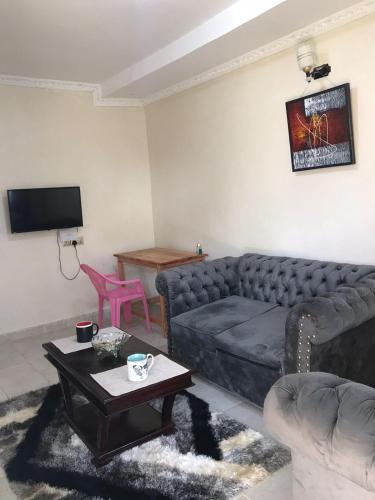 ein Wohnzimmer mit einem Sofa und einem Tisch in der Unterkunft Ludali homes in Kakamega