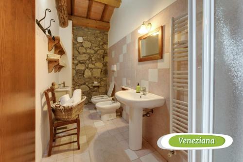 y baño con lavabo, aseo y ducha. en Agriturismo Biologico La Buona Terra, en Villa Marin