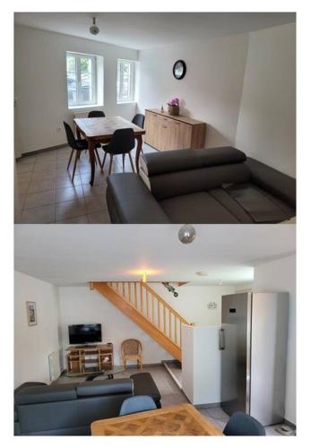 un salon avec un canapé et une table dans l'établissement Appartement meublé Duplex T3., à Baume-les-Dames