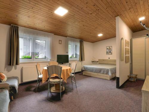 ハルラホフにあるStudio Nový Svět 417-2 by Interhomeのベッドルーム1室(ベッド1台、テーブル、椅子付)