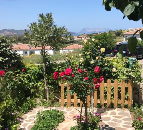 uma cerca de madeira num jardim com rosas em Frank's Home em Tanaunella