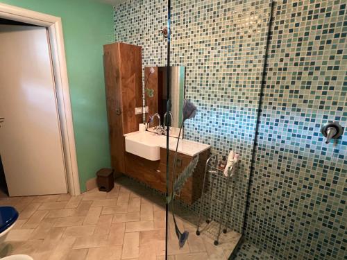 a bathroom with a sink and a shower at casadipippi in Parma