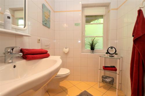 阿伦斯霍普Haus Kienappel Haus Kienappel, App 01的带水槽和马桶的白色浴室