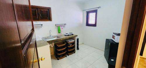 a small kitchen with a sink and a counter at One Bedroom Apartment Near the Beach in Jan Thiel