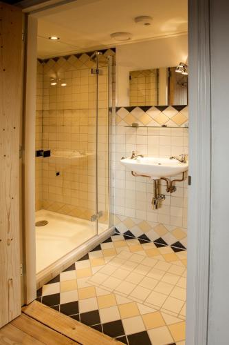 a bathroom with a shower and a sink at Vakantie Meerlo in Meerlo