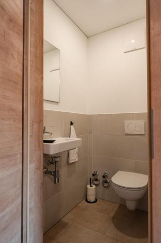 a bathroom with a toilet and a sink at Haus Kulala in Kaprun