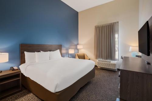 a hotel room with a large bed and a tv at La Quinta Inn & Suites by Wyndham Sulphur Lake Charles in Sulphur