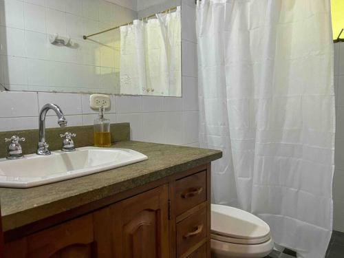 a bathroom with a sink and a toilet and a mirror at 300 squared meters house in the city! in Envigado
