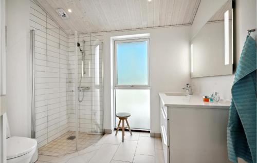 een badkamer met een douche, een toilet en een wastafel bij Nice Home In Hejls With Wifi in Hejlsminde